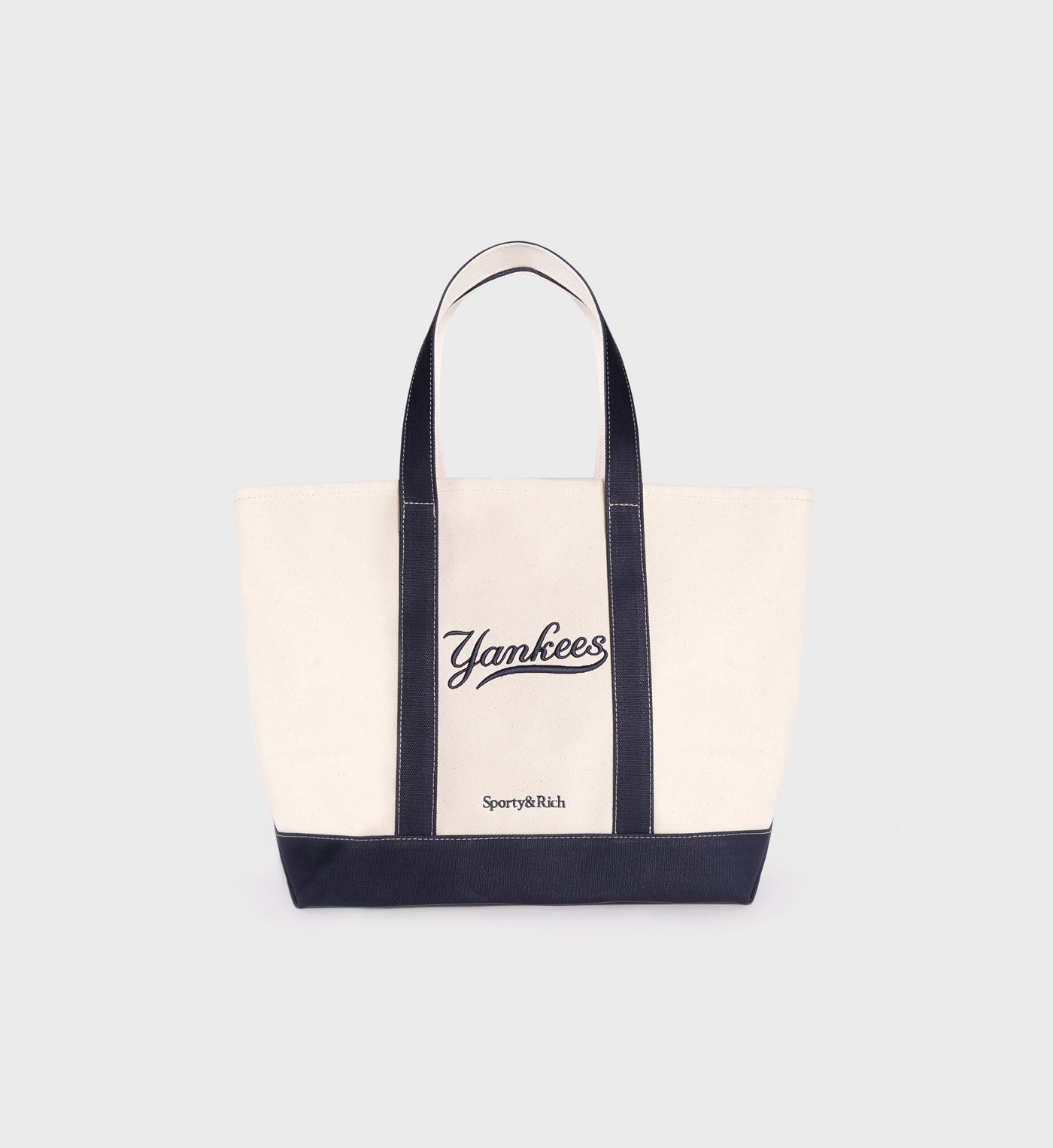 SPORTY&RICH YANKEES CURVE TOTE BAG - NATURAL/DARK NAVY
