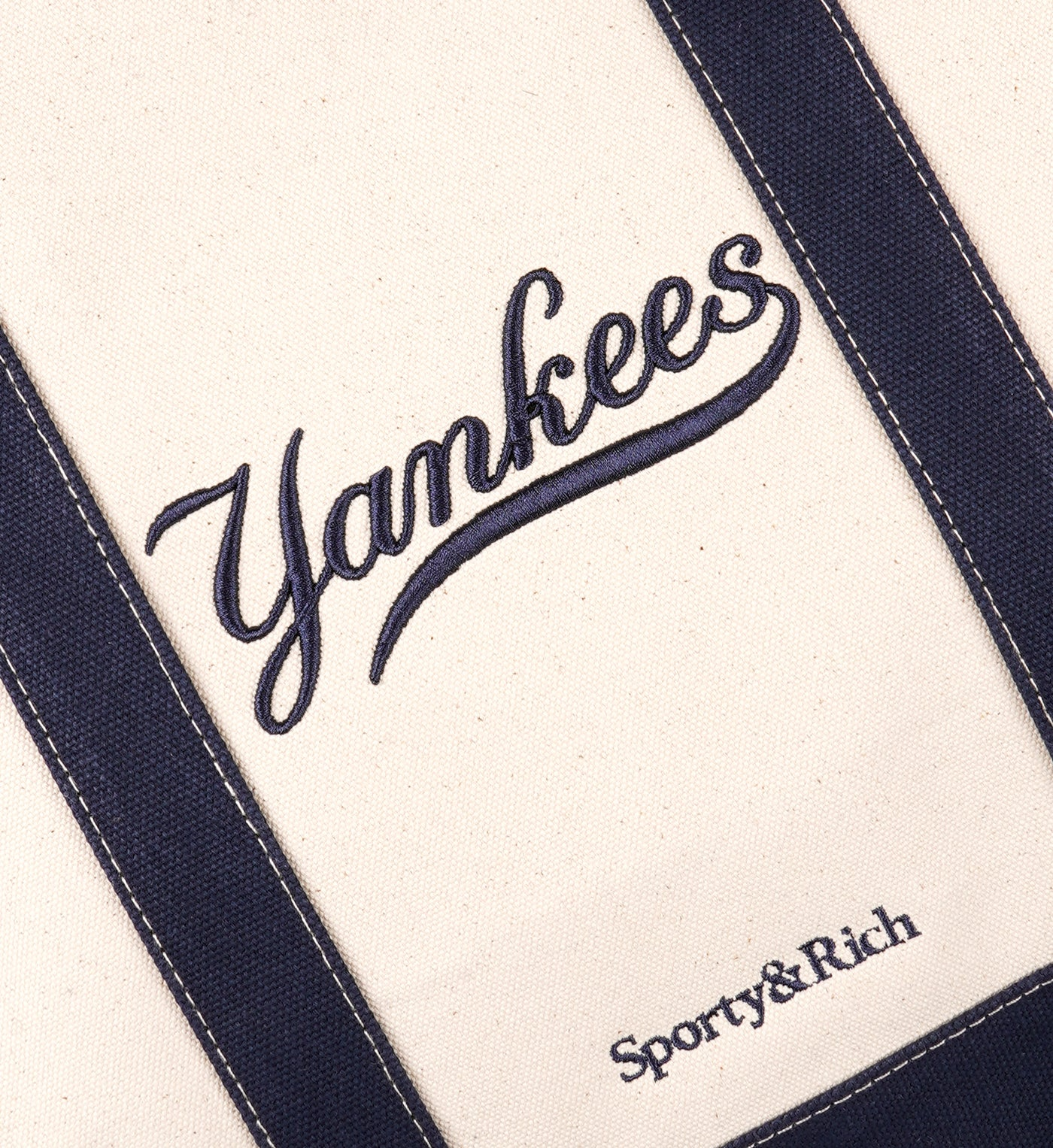 SPORTY&RICH YANKEES CURVE TOTE BAG - NATURAL/DARK NAVY