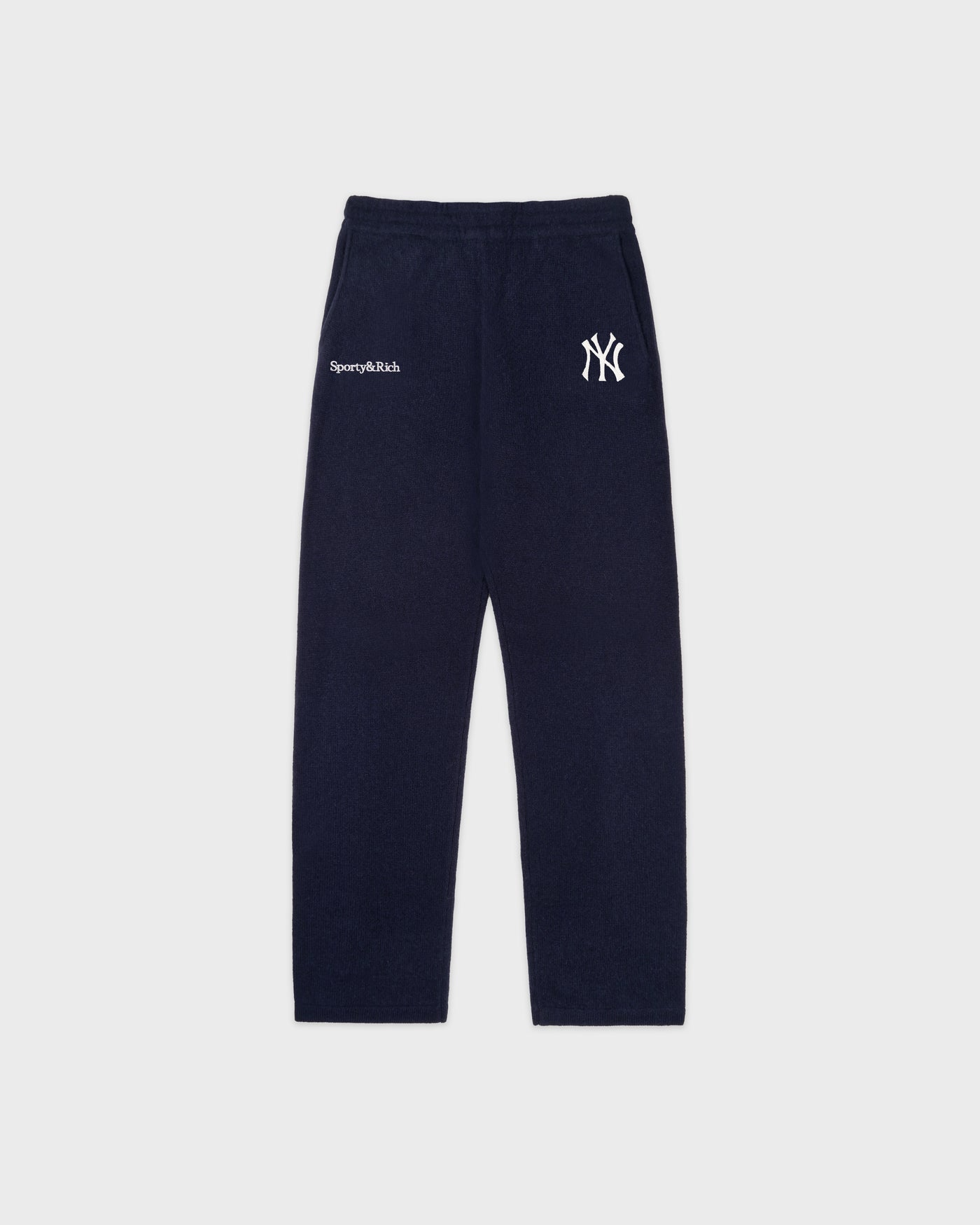 SPORTY&RICH HERITAGE YANKEES SERIF CASHMERE TROUSERS - NAVY/WHITE