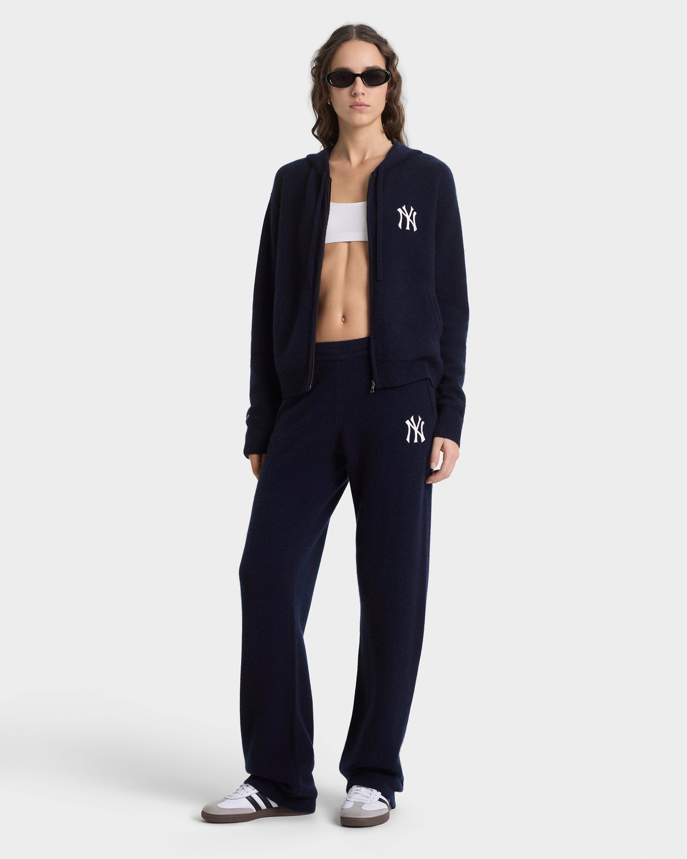 SPORTY&RICH HERITAGE YANKEES SERIF CASHMERE TROUSERS - NAVY/WHITE