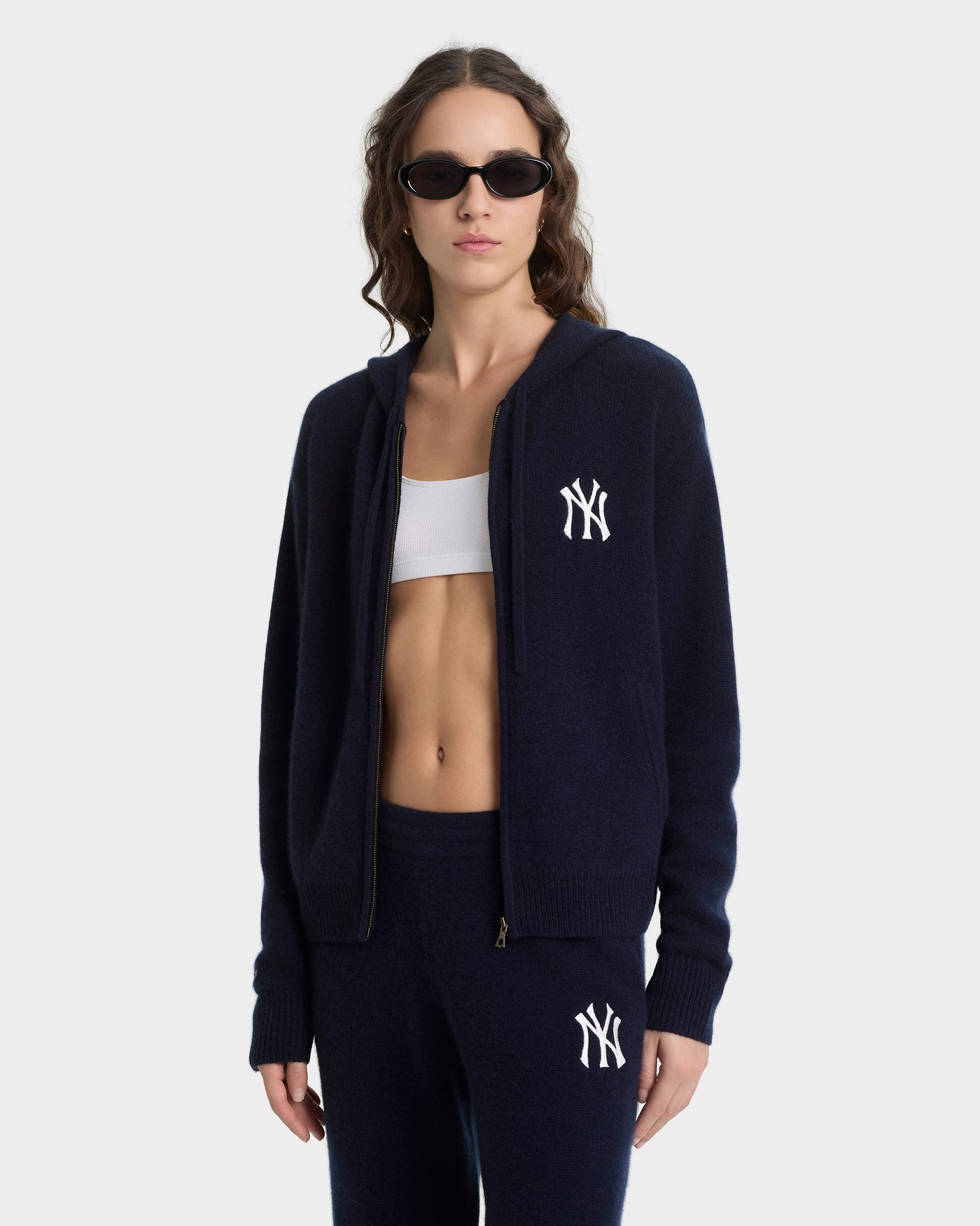 SPORTY&RICH HERITAGE YANKEES SERIF CASHMERE TROUSERS - NAVY/WHITE