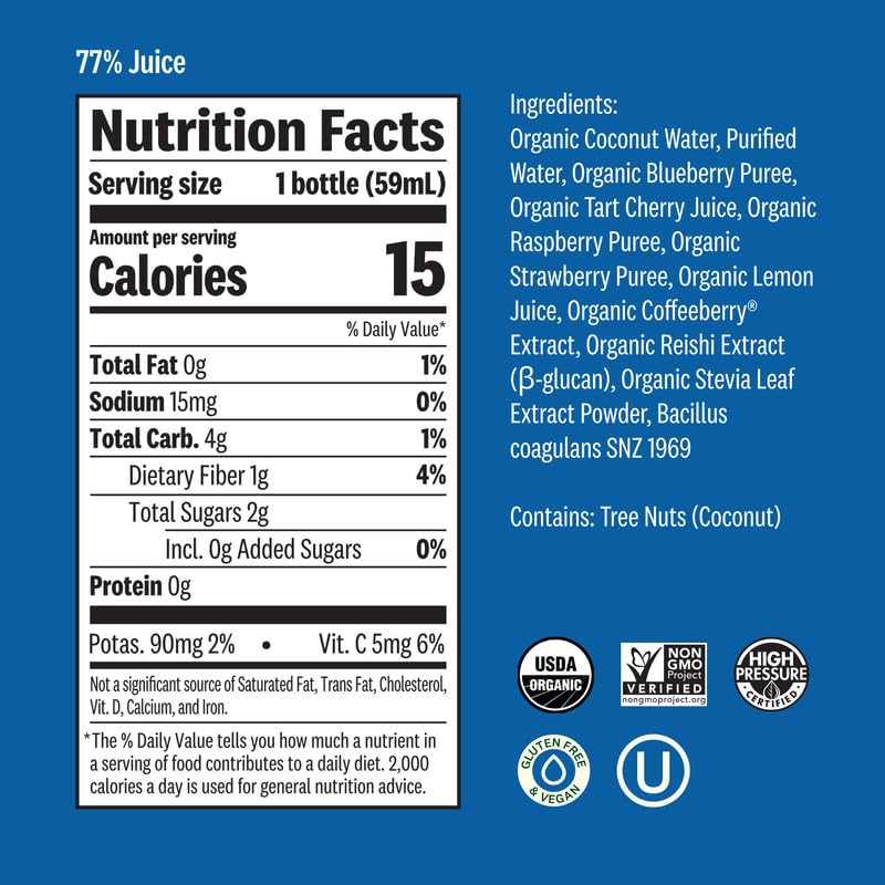 SUJA ORGANIC ENERGY SHOT WITH COFFEE FRUIT REISHI MUSHROOM 100MG NATURAL CAFFEINE, PLANT-BASED
