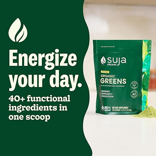 SUJA ORGANIC GREENS POWDER WITH PROBIOTICS, SPIRULINA SUPERFOOD DRINK MIX, 30 SERVINGS