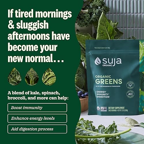 SUJA ORGANIC GREENS POWDER WITH PROBIOTICS, SPIRULINA SUPERFOOD DRINK MIX, 30 SERVINGS