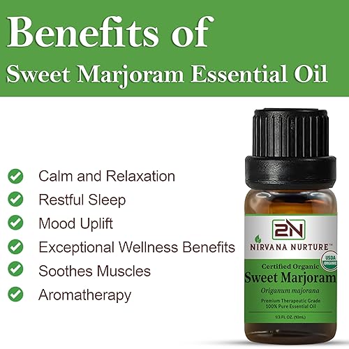 NIRVANA NURTURE SWEET MARJORAM ESSENTIAL OIL USDA ORGANIC 100 PURE NATURAL PREMIUM UNDILUTED GRADE