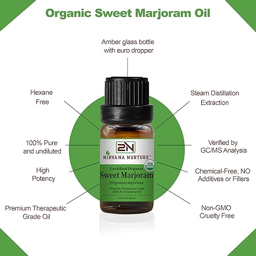 NIRVANA NURTURE SWEET MARJORAM ESSENTIAL OIL USDA ORGANIC 100 PURE NATURAL PREMIUM UNDILUTED GRADE