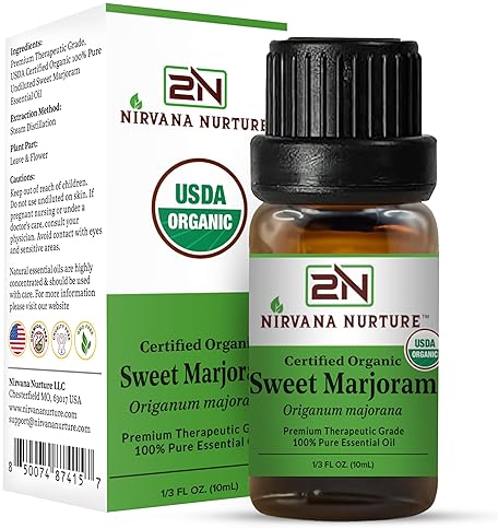 NIRVANA NURTURE SWEET MARJORAM ESSENTIAL OIL USDA ORGANIC 100 PURE NATURAL PREMIUM UNDILUTED GRADE