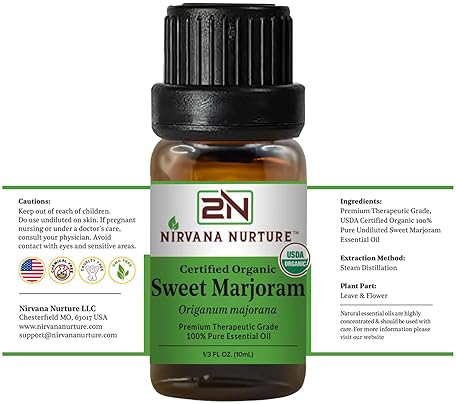 NIRVANA NURTURE SWEET MARJORAM ESSENTIAL OIL USDA ORGANIC 100 PURE NATURAL PREMIUM UNDILUTED GRADE