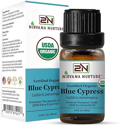 NIRVANA NURTURE BLUE CYPRESS ESSENTIAL OIL USDA ORGANIC 100 PURE NATURAL PREMIUM GRADE UNDILUTED
