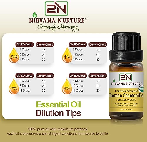 NIRVANA NURTURE ROMAN CHAMOMILE ESSENTIAL OIL USDA ORGANIC 100 PURE NATURAL PREMIUM GRADE UNDILUTED