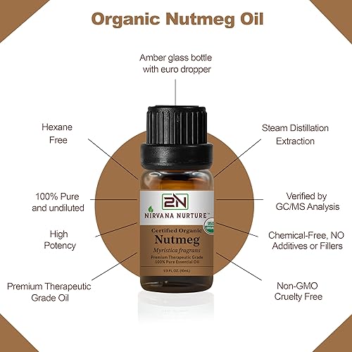 NIRVANA NURTURE NUTMEG ESSENTIAL OIL USDA ORGANIC 100 PURE NATURAL PREMIUM GRADE UNDILUTED