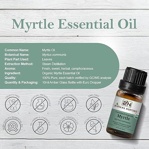 NIRVANA NURTURE USDA ORGANIC MYRTLE ESSENTIAL OIL - 100 PURE, NATURAL, PREMIUM GRADE, UNDILUTED