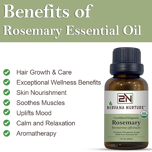 NIRVANA NURTURE USDA ORGANIC ROSEMARY ESSENTIAL OIL 100 PURE, NATURAL, PREMIUM GRADE, UNDILUTED