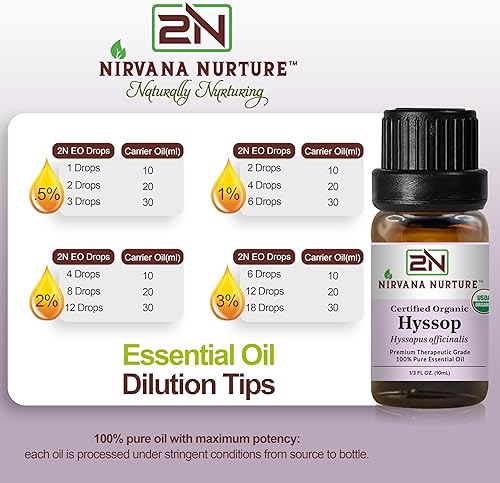 NIRVANA NURTURE USDA ORGANIC HYSSOP ESSENTIAL OIL 100 PURE, NATURAL, PREMIUM GRADE, UNDILUTED