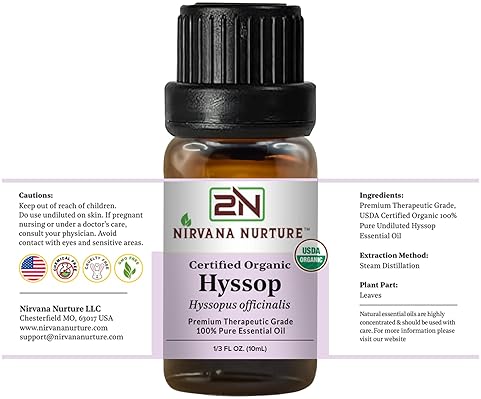 NIRVANA NURTURE USDA ORGANIC HYSSOP ESSENTIAL OIL 100 PURE, NATURAL, PREMIUM GRADE, UNDILUTED