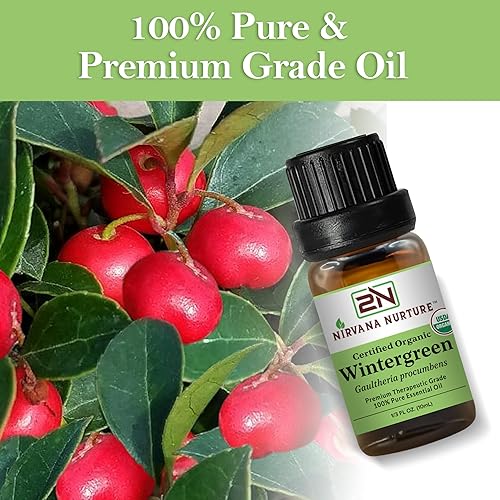 NIRVANA NURTURE WINTERGREEN ESSENTIAL OIL USDA ORGANIC 100 PURE NATURAL PREMIUM GRADE UNDILUTED