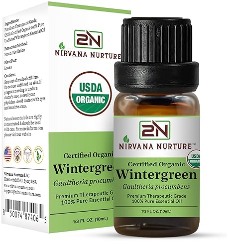 NIRVANA NURTURE WINTERGREEN ESSENTIAL OIL USDA ORGANIC 100 PURE NATURAL PREMIUM GRADE UNDILUTED