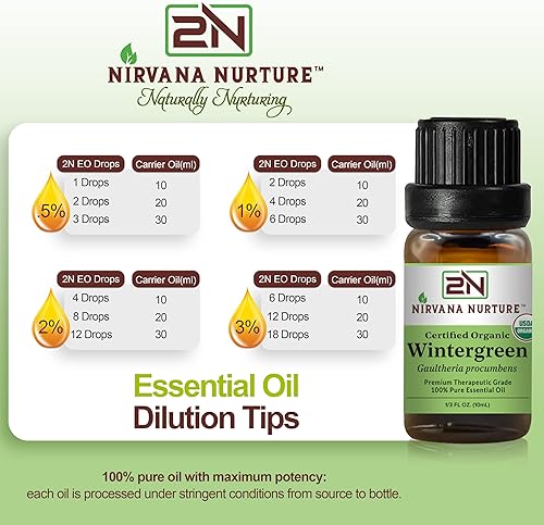 NIRVANA NURTURE WINTERGREEN ESSENTIAL OIL USDA ORGANIC 100 PURE NATURAL PREMIUM GRADE UNDILUTED