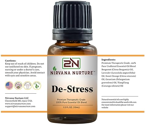 NIRVANA NURTURE DE STRESS BLEND 100 PURE NATURAL AROMATHERAPY OIL PREMIUM GRADE, UNDILUTED, MOOD BOOSTER