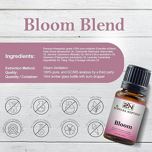 NIRVANA NURTURE BLOOM BLEND 100 PURE NATURAL AROMATHERAPY OIL PREMIUM MOOD BOOSTER FOR CALM RELAXATION