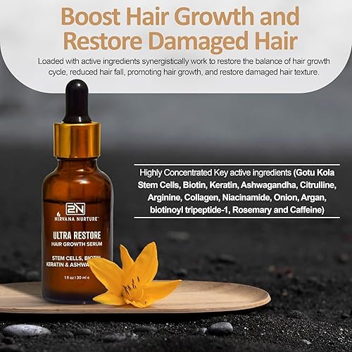 NIRVANA NURTURE ULTRA RESTORE HAIR GROWTH SERUM WITH STEM CELLS, BIOTIN ASHWAGANDHA FOR FULLER HAIR SCALP HEALTH