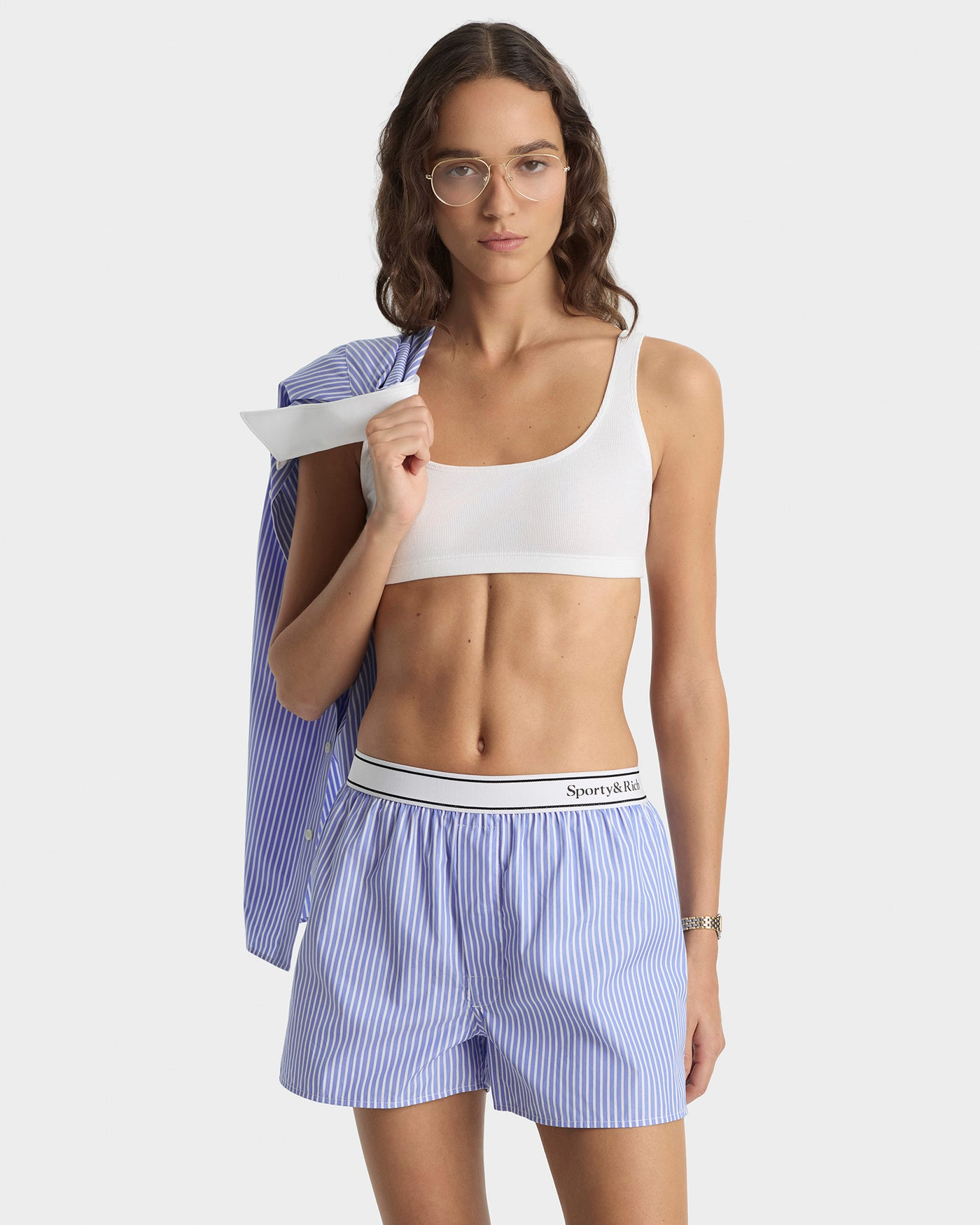 SPORTY&RICH SERIF LOGO BOXER - NAVY STRIPE