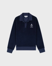 SPORTY&RICH CROWN TENNIS VELOUR POLO - NAVY/ECRU