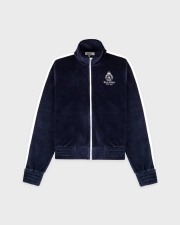 SPORTY&RICH CROWN TENNIS ELIO VELOUR TRACK JACKET - NAVY/ECRU