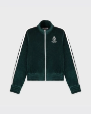 SPORTY&RICH CROWN TENNIS ELIO VELOUR TRACK JACKET - FOREST/ECRU
