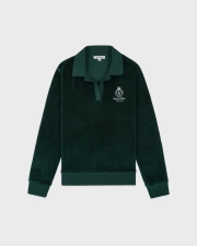SPORTY&RICH CROWN TENNIS VELOUR POLO - FOREST/ECRU