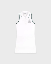 SPORTY&RICH CROWN TENNIS PIQUE POLO DRESS - WHITE/FOREST