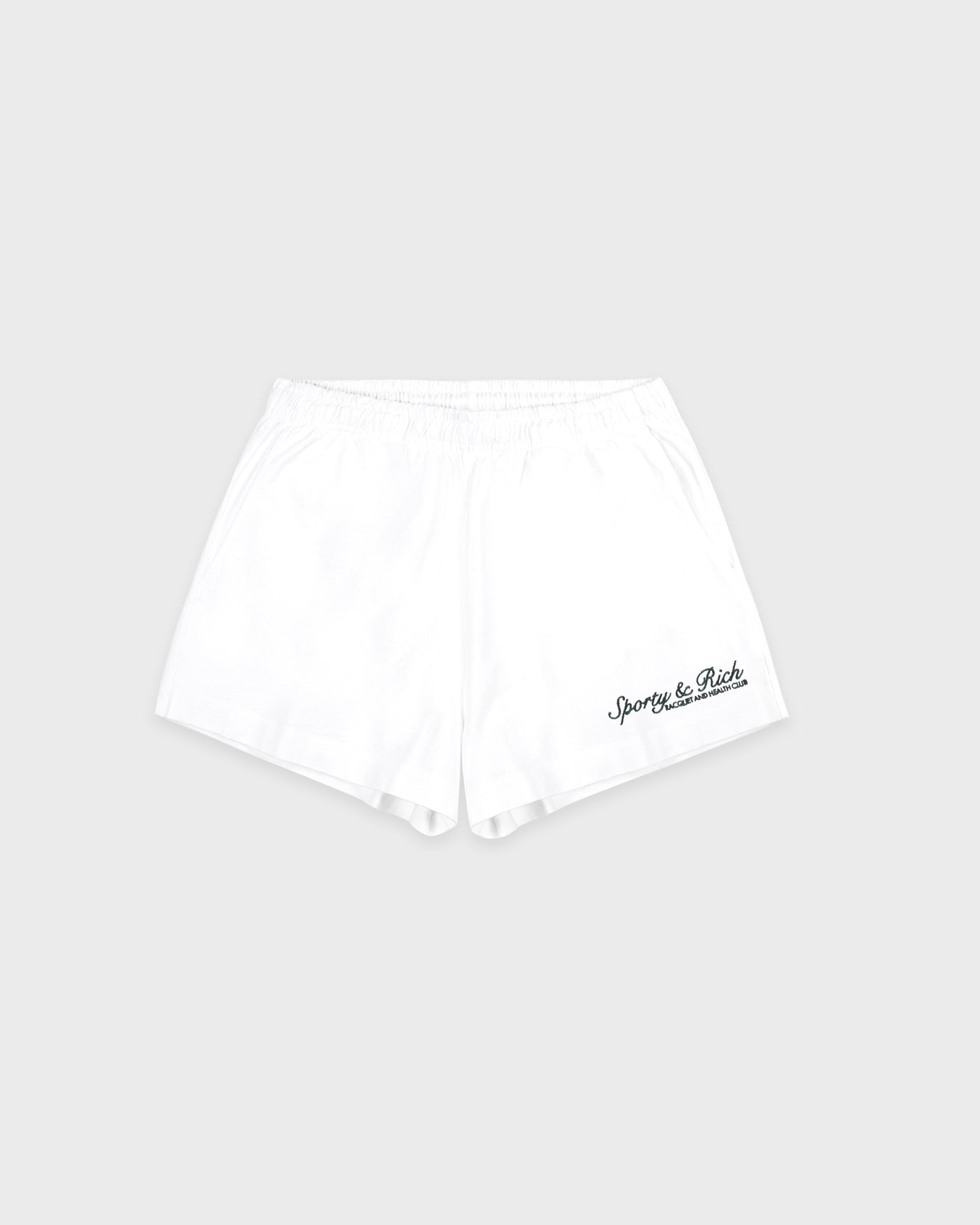 SPORTY&RICH SYRACUSE EMBROIDERED DISCO SHORT - WHITE