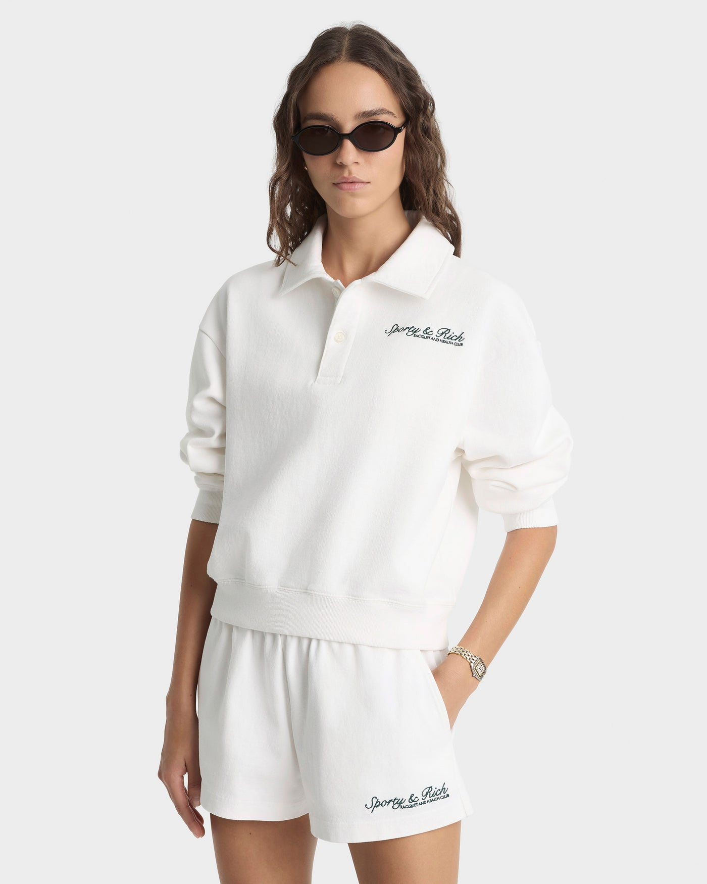 SPORTY&RICH SYRACUSE EMBROIDERED DISCO SHORT - WHITE