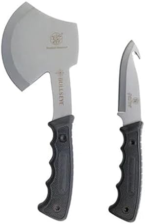 SMITH WESSON BULLSEYE HATCHET FIXED BLADE GUTHOOK KNIFE COMBO - STAINLESS STEEL, RUBBER HANDLE, OUTD