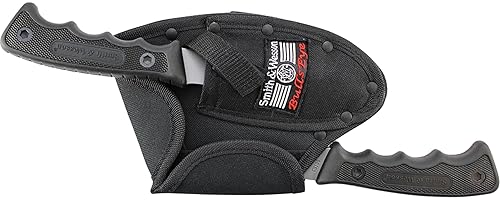 SMITH WESSON BULLSEYE HATCHET FIXED BLADE GUTHOOK KNIFE COMBO - STAINLESS STEEL, RUBBER HANDLE, OUTD