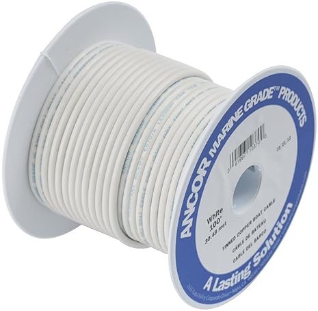 ANCOR 106910 MARINE GRADE 12-GAUGE TINNED COPPER BOAT WIRING, WHITE, 100-FEET