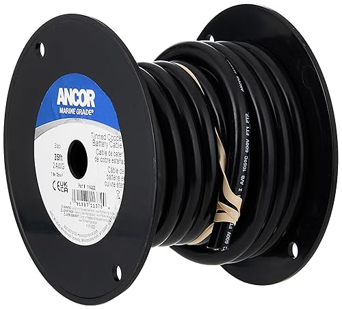 ANCOR 114002 TINNED COPPER 2 AWG BATTERY CABLE BLACK 25FT DURABLE MARINE GRADE WIRE