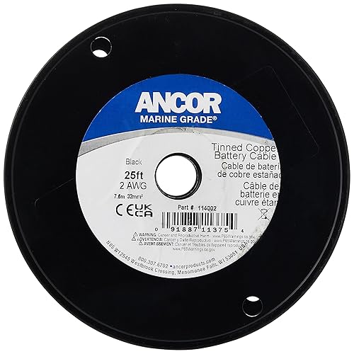 ANCOR 114002 TINNED COPPER 2 AWG BATTERY CABLE BLACK 25FT DURABLE MARINE GRADE WIRE
