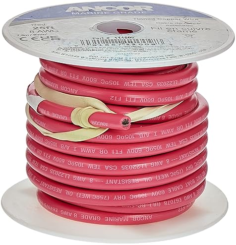 ANCOR 111505 8-GAUGE RED MARINE GRADE TINNED COPPER BATTERY CABLE 50-FEET
