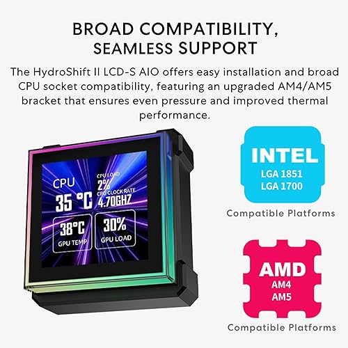 LIAN LI HYDROSHIFT II-S 360MM ARGB LIQUID CPU COOLER WITH 3.4 LCD SCREEN, LOW-NOISE FANS