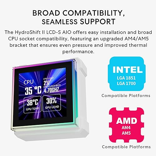 LIAN LI HYDROSHIFT II 360MM ARGB LIQUID CPU COOLER WITH 3.4 LCD, LOW-NOISE FANS, WHITE
