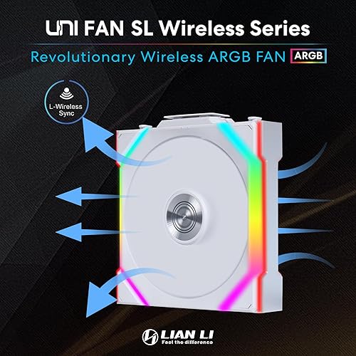 LIAN LI UNI FAN SL WIRELESS 120MM ARGB REVERSE BLADE WHITE - SINGLE PACK, 2.4GHZ CONTROL