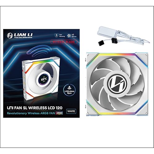 LIAN LI UNI FAN SL LCD 120MM ARGB WIRELESS REVERSE BLADE FAN WHITE - SINGLE PACK, NO CONTROLLER