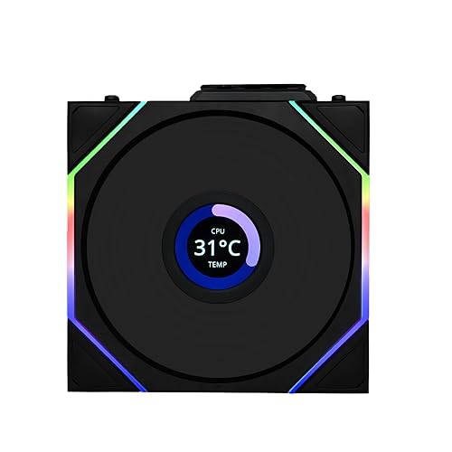 LIAN LI UNI FAN TL LCD 120MM WIRELESS ARGB FAN SINGLE PACK BLACK NO CONTROLLER INCLUDED