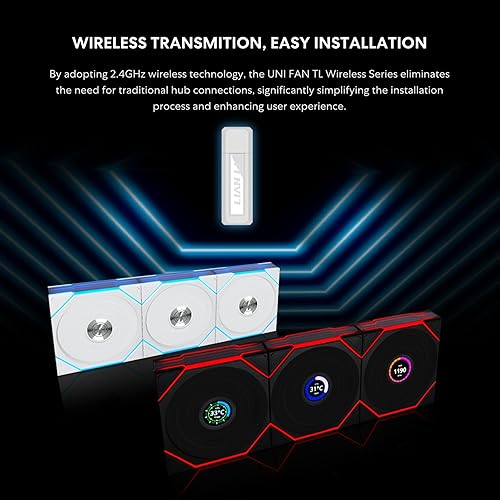LIAN LI UNI FAN TL LCD 120MM WIRELESS ARGB FAN SINGLE PACK BLACK NO CONTROLLER INCLUDED