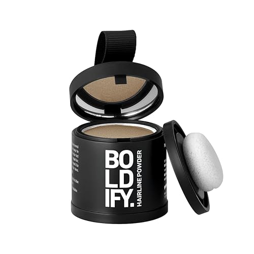 BOLDIFY MEDIUM BLONDE HAIRLINE POWDER 10G GRAY COVERAGE, BALD SPOT CONCEALER, STAIN-PROOF