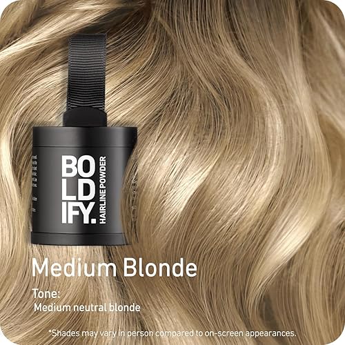 BOLDIFY MEDIUM BLONDE HAIRLINE POWDER 10G GRAY COVERAGE, BALD SPOT CONCEALER, STAIN-PROOF
