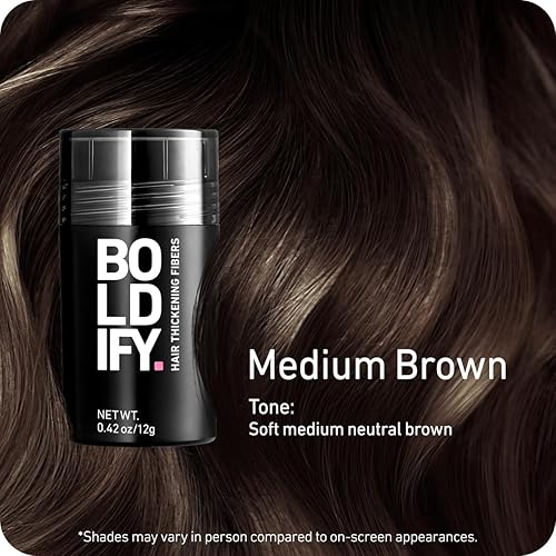 BOLDIFY HAIR FIBERS 12G - THICKEN THINNING HAIR INSTANTLY, 14 SHADES, MEDIUM BROWN