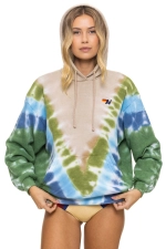 AVIATOR NATION HAND DYED V RELAXED PULLOVER HOODIE - TIE DYE SAND // BLUE GREEN