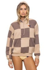 AVIATOR NATION CHECK QUILT RELAXED PULLOVER HOODIE - SAND // TAUPE